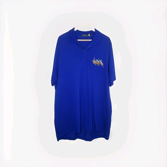 POLO RALPH LAUREN Men's Big And Tall Mesh Triple Pony Polo Shirt Royal Blue‎ 2XB - Picture 1 of 8